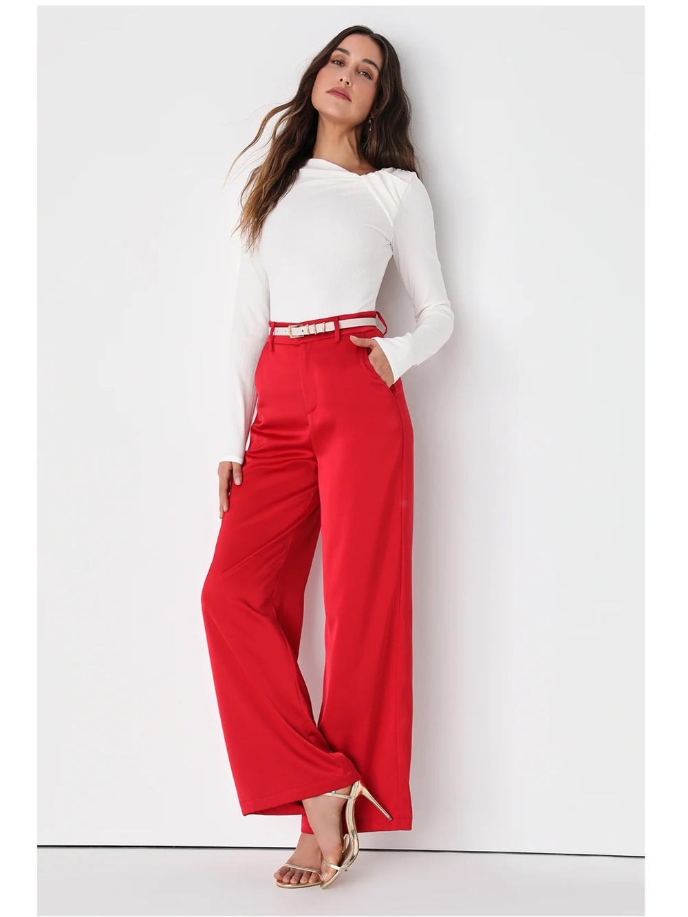 Lulus Modern Approach Red Satin Wide-Leg High-Waist Pants